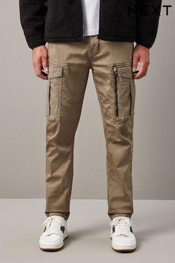 Stone Slim Zip Detail Stretch Cargo Trousers (754689) | £45