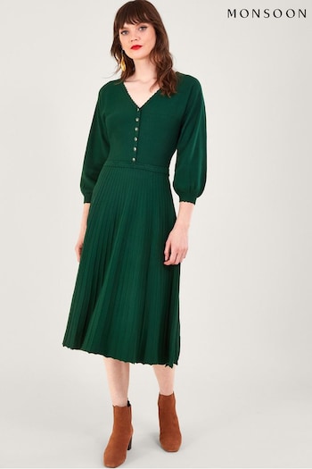 Monsoon Green V-Neck Midi Dress with LENZING™ ECOVERO™ (754710) | £85