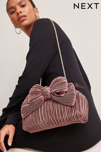 Blush Pink Pleated Bow Clutch Bag (754746) | £35