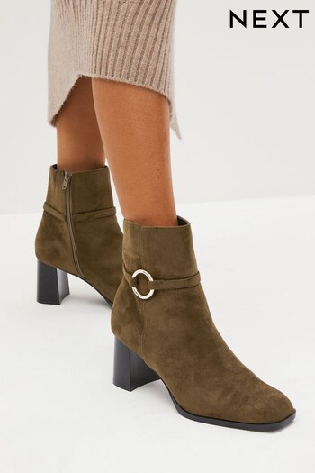 Khaki Green Forever Comfort® Square Toe Heeled Ankle Boots (755031) | £49
