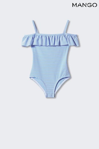 Mango Ruffle Striped Blue Swimsuit (755039) | £23
