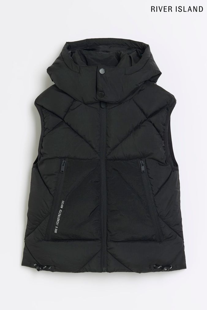 River Island Black Boys Hooded Oversized Gilet (755109) | £33 - £43