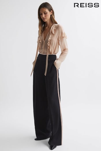 Reiss Black/Pink Lina High Rise Wide Leg Trousers (755117) | £178