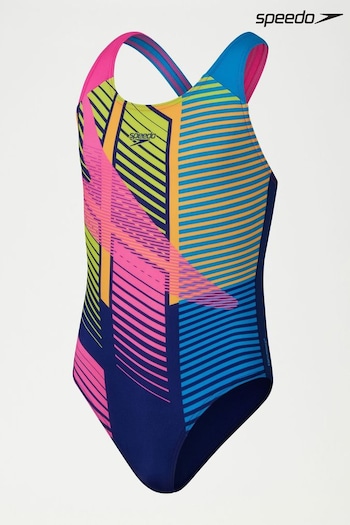 Speedo Girls Blue Digital Placement Splashback Swimsuit (755159) | £25