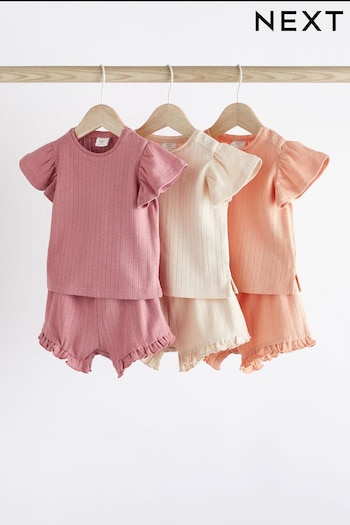 Pink Pointelle Baby 6 Piece T-Shirt and Shorts Set (755646) | £24 - £26