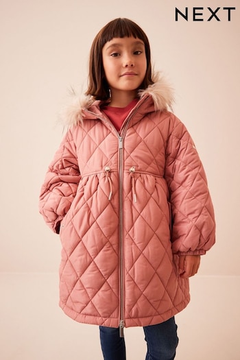 Pink Faux Fur Hooded Quilted Padded Coat (3-16yrs) (755680) | £38 - £48
