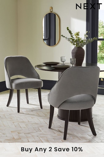 Set of 2 Soft Velvet Mid Grey Remi Black Leg Dining Chairs (755903) | £310