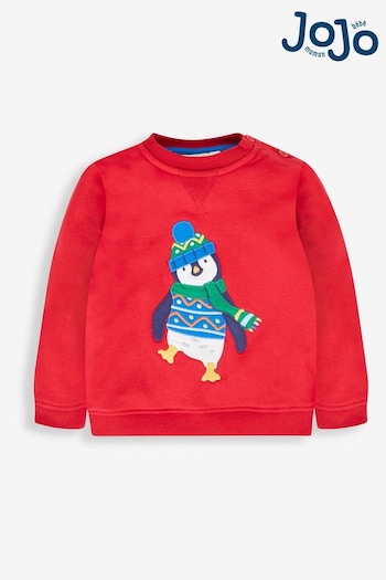JoJo Maman Bébé Red Penguin Appliqué Sweatshirt (755906) | £24.50