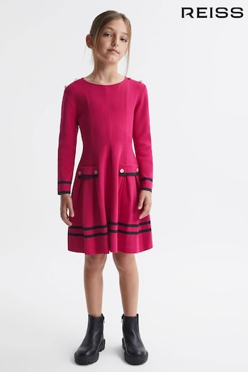 Reiss Bright Pink Paige Junior Knitted Flared Dress (756110) | £68