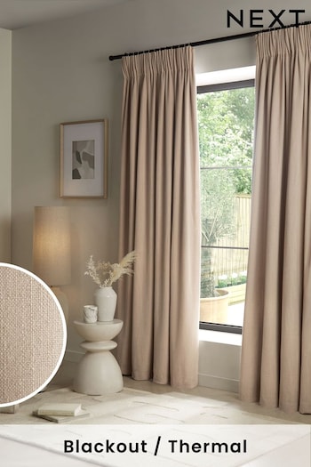 Natural Linen Look Pencil Pleat Blackout/Thermal Curtains (756801) | £70 - £155