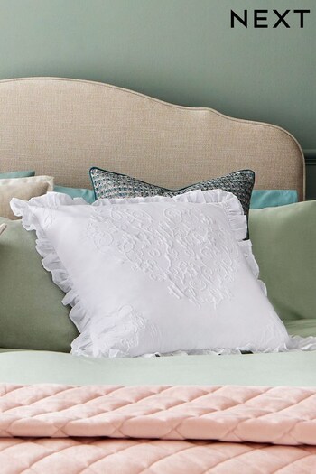 White Embroidered Heart Cushion (7569R6) | £16
