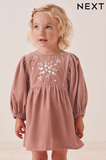Pink Long Sleeve Cord Embroidered Dress (3mths-7yrs) (757256) | £20 - £24