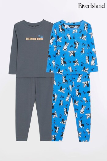 River Island Blue Boys Frenchie Pyjama Set 2 Pack (757302) | £22