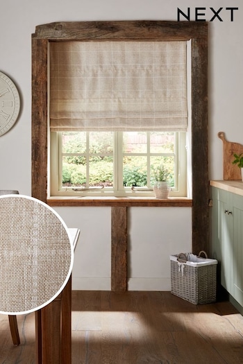 Natural Ready Made Windowpane Check Lined Roman Blind (758081) | £50 - £110