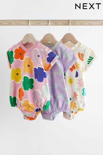 Multi Bright Print Baby T-Shirt Rompers 3 Pack (758104) | £16 - £20