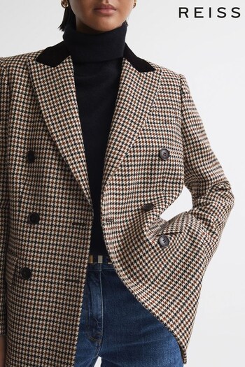 Reiss Multi Cici Wool Dogtooth Double Breasted Blazer (758335) | £328