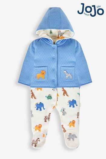 JoJo Maman Bébé Blue 2-Piece Safari Sleepsuit & Jacket Set (758411) | £28