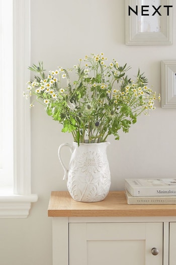 White Fresh Blooms Ceramic Jug Vase (758418) | £20