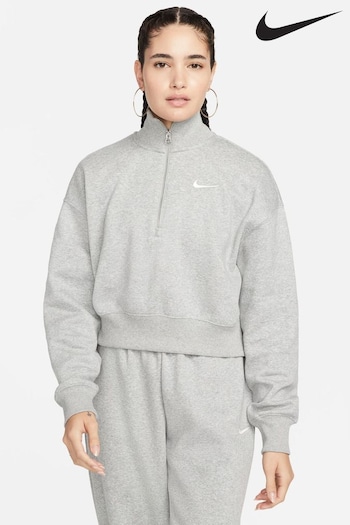 Nike Grey Sportswear Phoenix Fleece Oversized 1/2-Zip Crop Sweatshirt (758827) | £60