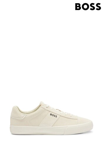 BOSS Natural Embossed-Logo Cupsole Trainers In Suede (759064) | £139