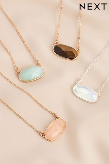 Gold Plated/Silver Plated Oval Semi Precious Stone Necklace (759080) | £14