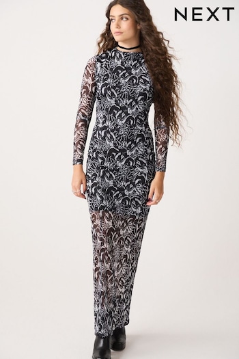 Black & White Long Sleeve Mesh Midi Dress (759199) | £42