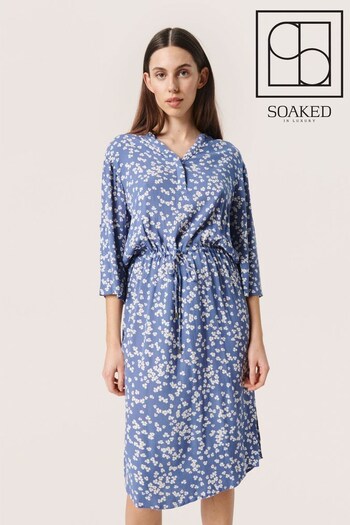 Soaked in Luxury Blue Zaya 3/4 Sleeve Knee Length Dress (759716) | £60