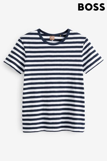 BOSS Navy Blue and White Striped Crew Neck T-Shirt (759787) | £59