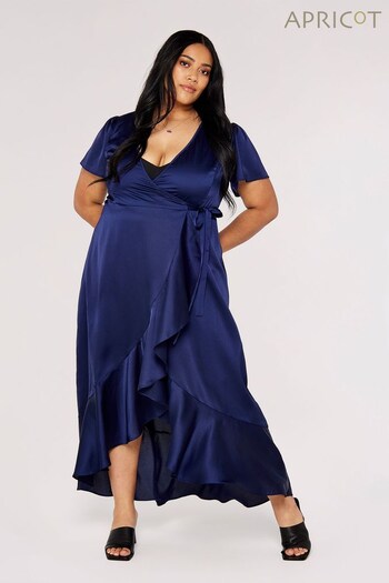 Apricot Navy Blue Satin Ruffle Wrap Maxi Dress (759878) | £39