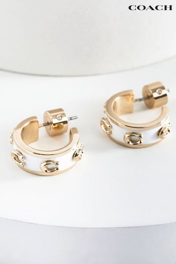 COACH Gold Tone Signature Enamel Hoops Earrings (759955) | £75