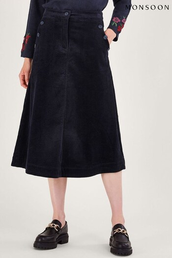 Monsoon Blue Cord Midi Skirt (759985) | £65