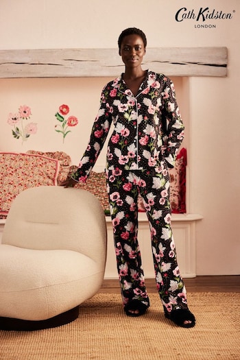 Cath Kidston Black Floral Print Modal Blend Button Through Pyjamas (759997) | £60