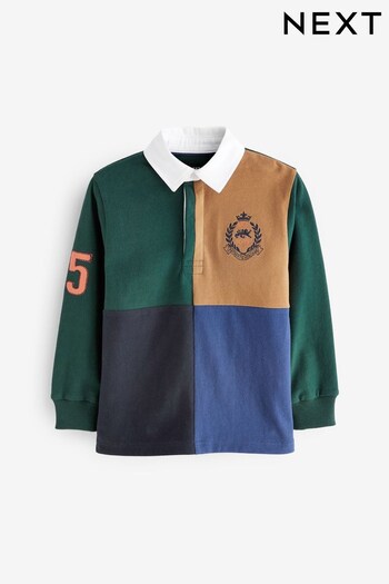 Navy Blue/Tan Brown/Green Harlequin Rugby Shirt (3-16yrs) (760010) | £14 - £19