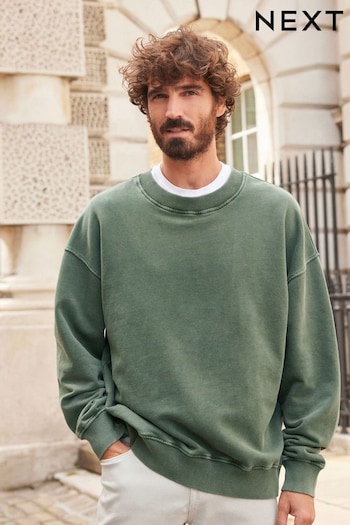 Khaki Green Crew Sweatshirt Oversized Garment Wash Sweatshirt (760060) | £30
