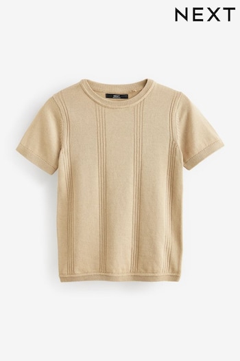 Tan Brown Knitted Textured T-Shirt (3-16yrs) (760268) | £12 - £17