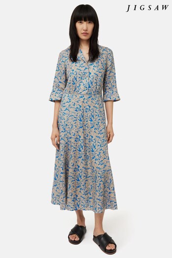 Jigsaw Blue Shadow Leaf Linen Shirt Dress (760321) | £175