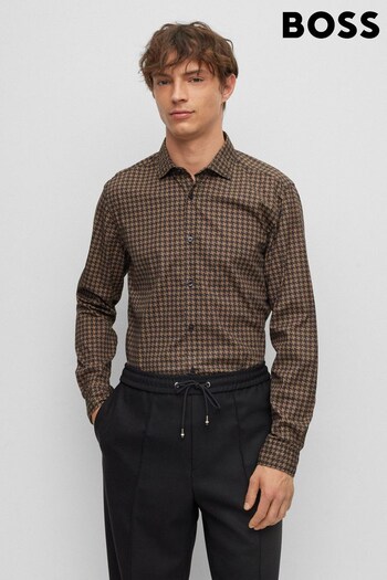BOSS Natural Houndstooth Slim-Fit Shirt In Stretch Cotton (760716) | £99
