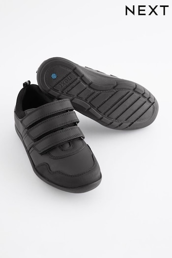 Black Extra Wide Fit (H) School Leather Strap Touch Fastening Gamer Shoes (761082) | £28 - £39