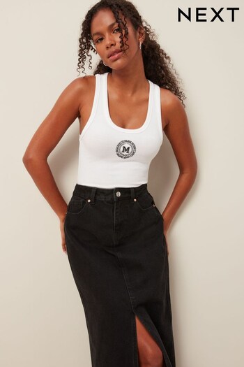 White Embroidered Graphic Cropped Scoop Neck Tank Vest Top (761293) | £16