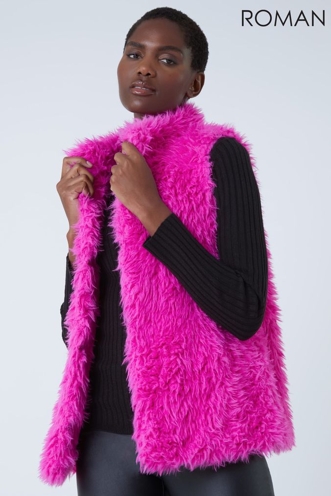 Pink faux fur outlet gilet women's