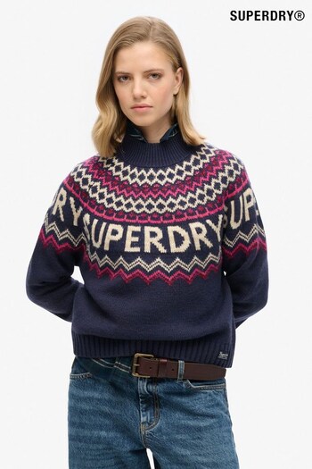 Superdry Island Navy Multi Fairisle Pattern Branded Jumper (761432) | £60