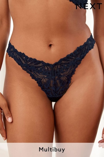 Navy Blue Thong Comfort Lace Knickers (761588) | £7