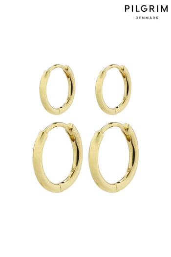 PILGRIM Gold Recycled Ariella Classic Huggie Hoop Earrings 2-in-1 Set (762003) | £28