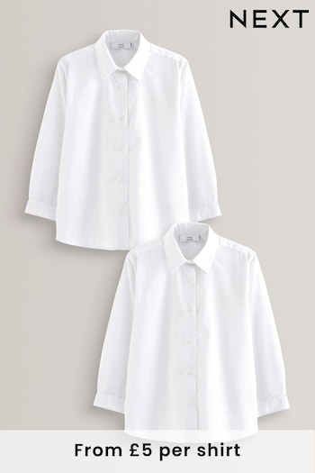 White Plus Fit 2 Pack Long Sleeve Formal School Shirts (3-18yrs) (762072) | £10 - £15