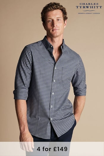 Charles Tyrwhitt Grey Gingham Non-Iron Twill Slim Fit Shirt (762245) | £65