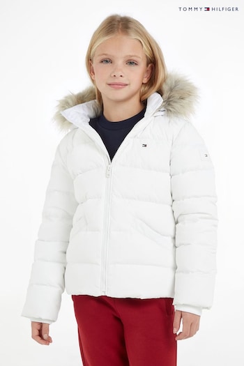 Tommy with Hilfiger Girls Essential Down White Faux Fur Hood Jacket (762305) | £130 - £150