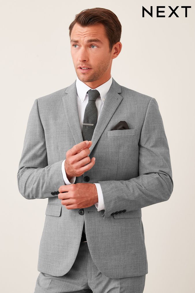 Mens Grey Tailored Fit Suits Textured Grey Suits Next UK