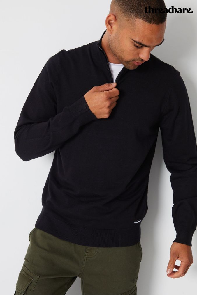 Buy Men s Black Zip Neck Jumpers Online Next UK