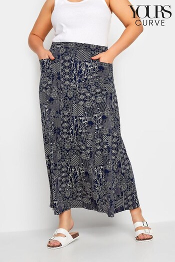 Yours Curve Black Printed Pocket Detail Maxi Skirt (762871) | £29