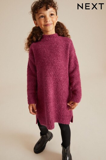 Raspberry Pink Bouclé Knitted Jumper Dress (3-16yrs) (763195) | £20 - £25